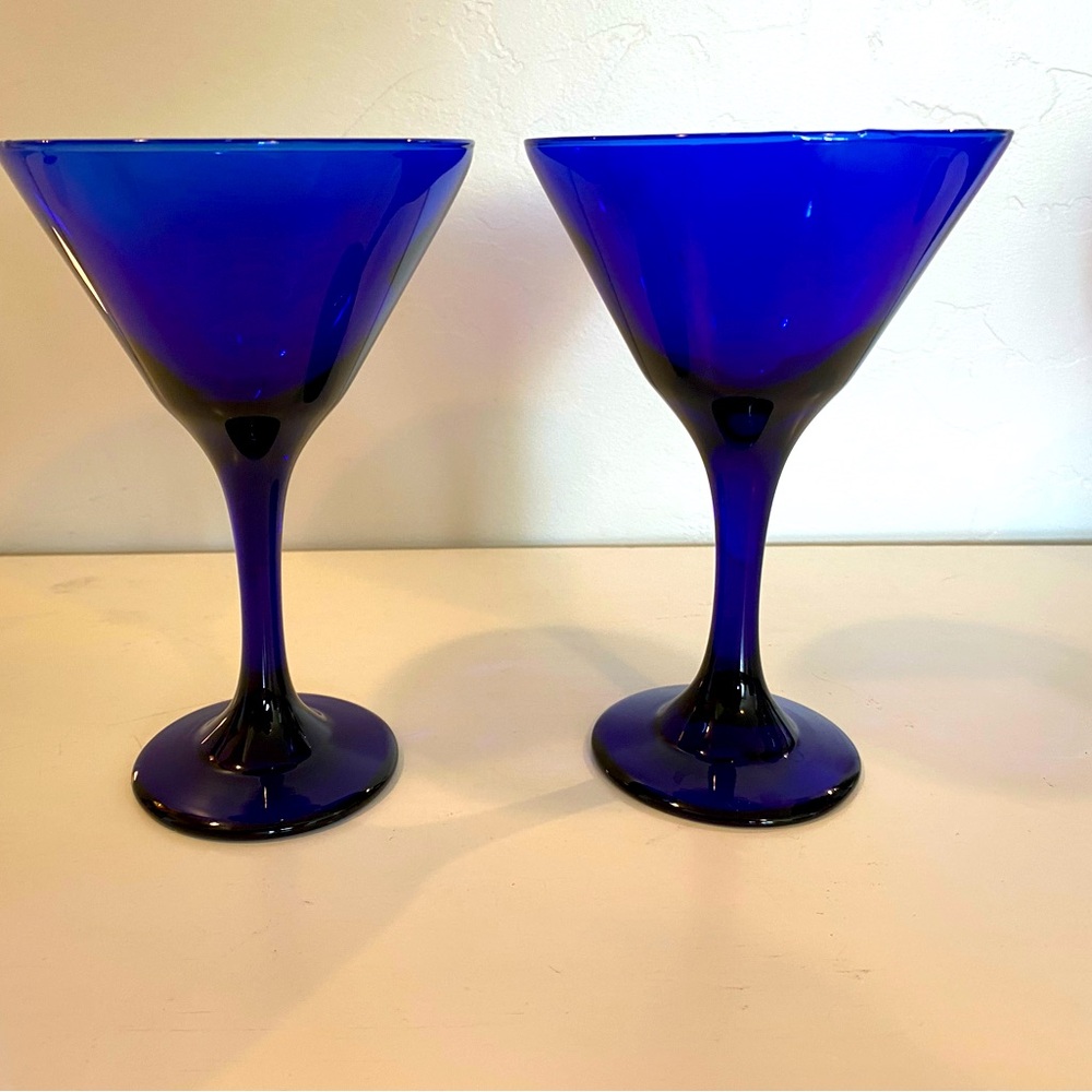 Vintage Pair Of blue cobalt glass martini glasses